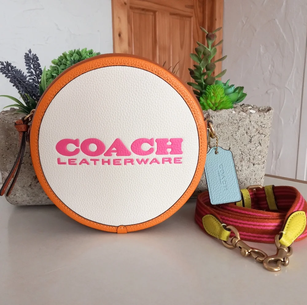COACH Color-Block Leather Kia Circle Bag, Chalk/Multi